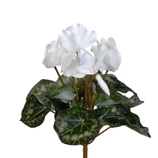 11" White Artificial Polyester Cyclamen Bush By Vickerman | Michaels®